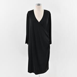 CHICOS Travelers‎ Dress Size L Solid Black Rosemary Faux Wrap Minimalist Capsule